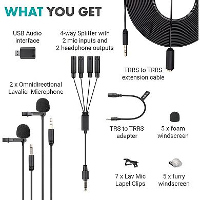 Movo VersaLav-V2 Lavalier Microphone Set for Smartphones, Computer, DSLR or Mirrorless Camera