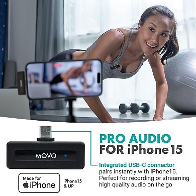 Movo Wireless Mini USB-C Wireless Microphone for iPhone 15 and up