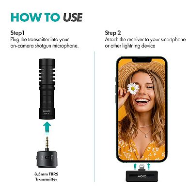 Movo WM-VXR10 Wireless Shotgun Mic Adapter for iPhone/Lightning Devices