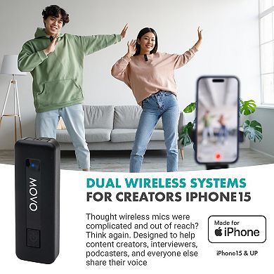 Movo Wireless Mini USB-C Duo Wireless Microphone for iPhone 15 and up
