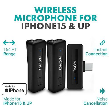 Movo Wireless Mini USB-C Duo Wireless Microphone for iPhone 15 and up