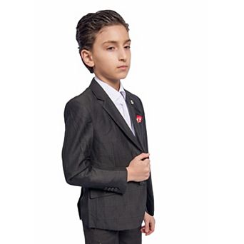 Elie Balleh Boys Slim Fit Windowpane Jacket