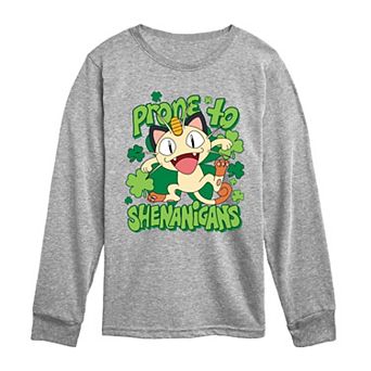Boys 8-20 Pokémon Meowth Prone To Shenanigans Long Sleeve Graphic Tee