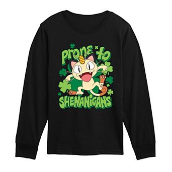 Boys 8-20 Pokémon Meowth Prone To Shenanigans Long Sleeve Graphic Tee