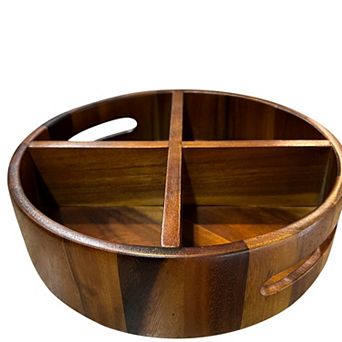 Rotating Acacia Wood Lazy Susan Divided Serving Tray