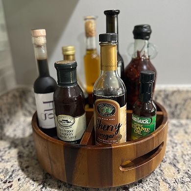 Rotating Acacia Wood Lazy Susan Divided Serving Tray