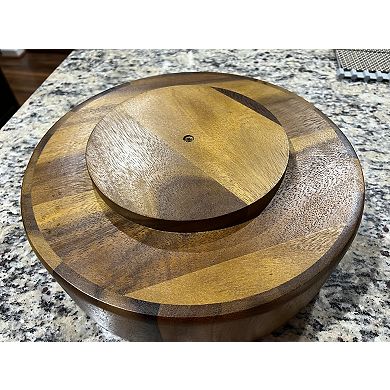 Rotating Acacia Wood Lazy Susan Divided Serving Tray