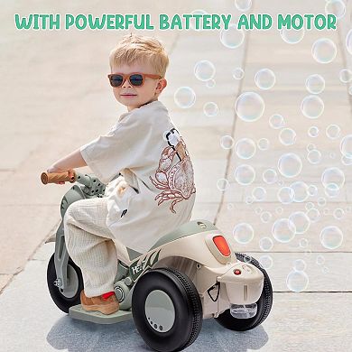 6V Kids Ride-On Bubble Motorcycle with LED Headlight,Music,3 Wheels,Forward/ReverseFun Electric Toy
