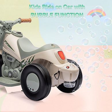 6V Kids Ride-On Bubble Motorcycle with LED Headlight,Music,3 Wheels,Forward/ReverseFun Electric Toy