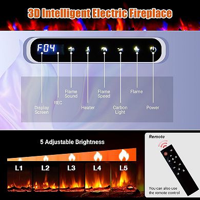 Electric Fireplace 72 Inch Wall Recessed with Remote Control for Bedroom Living Room