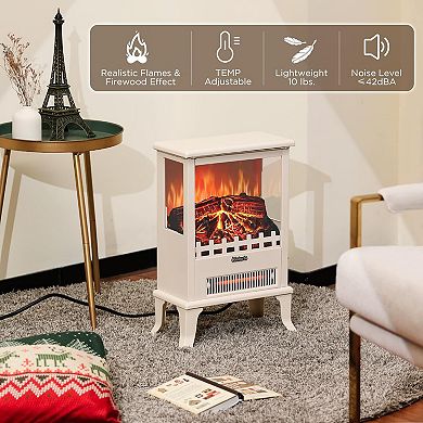 Freestanding Electric Fireplace Stove for Living Room Bedroom Home Decor, White