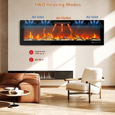 80-Inch Built-in Electric Fireplace Heater for Bedrooms Living Room