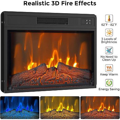 23in Electric Fireplace Heater warms with remote or panel control, 3D flame effect