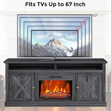 23in Electric Fireplace Heater warms with remote or panel control, 3D flame effect