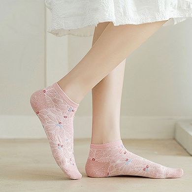 4 Pairs Women's Low-Cut Floral Embroidered Socks Soft Combed Cotton Breathable Fit