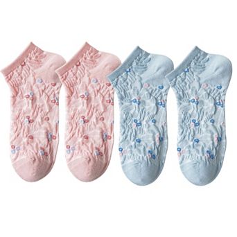 4 Pairs Women's Low-Cut Floral Embroidered Socks Soft Combed Cotton Breathable Fit