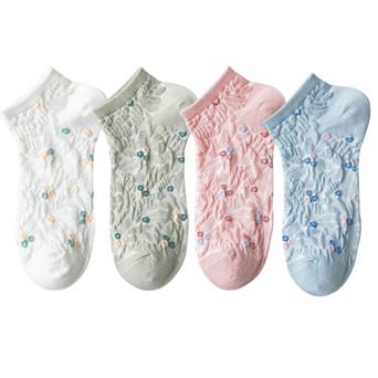 4 Pairs Women's Low-Cut Floral Embroidered Socks Soft Combed Cotton Breathable Fit