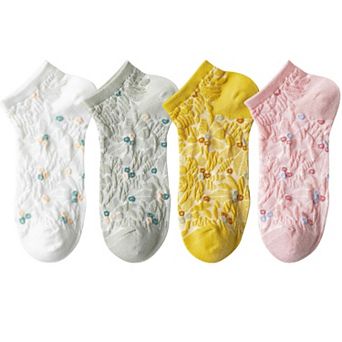 4 Pairs Women's Low-Cut Floral Embroidered Socks Soft Combed Cotton Breathable Fit