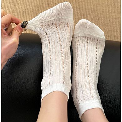 4 Pairs Women's Ankle Mesh Socks with Bear Embroidery Lightweight Breathable Knit and Elastic Cuffs