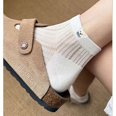4 Pairs Women's Ankle Mesh Socks with Bear Embroidery Lightweight Breathable Knit and Elastic Cuffs