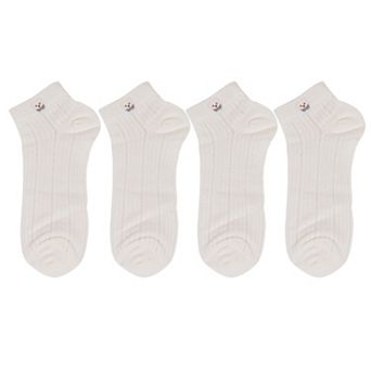 4 Pairs Women's Ankle Mesh Socks with Bear Embroidery Lightweight Breathable Knit and Elastic Cuffs