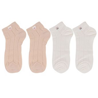 4 Pairs Women's Ankle Mesh Socks with Bear Embroidery Lightweight Breathable Knit and Elastic Cuffs