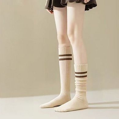 Women's 4-Pair Set Ribbed Knee-High Socks with Striped Detail Slim Fit Stretch Design