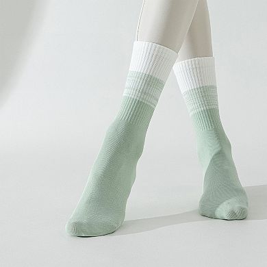 Women's 2-Pair Set Gradient Mid-Calf Grip Socks with Soft Seamless Toe and Anti-Slip Bottom