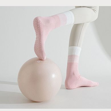 Women's 2-Pair Set Gradient Mid-Calf Grip Socks with Soft Seamless Toe and Anti-Slip Bottom