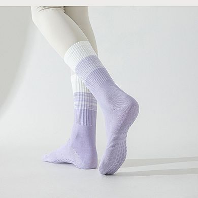 Women's 2-Pair Set Gradient Mid-Calf Grip Socks with Soft Seamless Toe and Anti-Slip Bottom