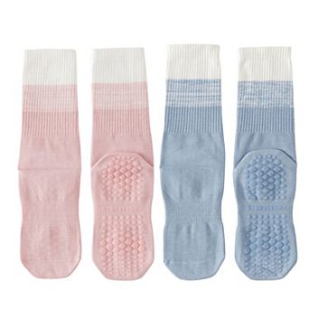 Women's 2-Pair Set Gradient Mid-Calf Grip Socks with Soft Seamless Toe and Anti-Slip Bottom