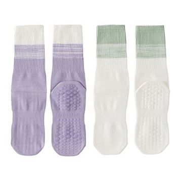 Women's 2-Pair Set Gradient Mid-Calf Grip Socks with Soft Seamless Toe and Anti-Slip Bottom