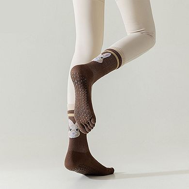 1 Pair Animal Face Toe Socks with Anti-Slip Grip Bottom and Cartoon Embroidery