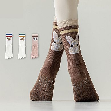 1 Pair Animal Face Toe Socks with Anti-Slip Grip Bottom and Cartoon Embroidery