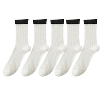 5 Pairs Women's Breathable Lace-Knit Crew Socks with Colored Cuffs Soft Lightweight Anti-Odor