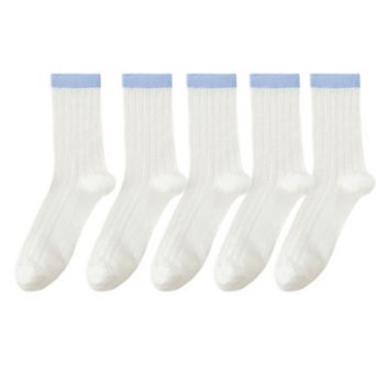 5 Pairs Women's Breathable Lace-Knit Crew Socks with Colored Cuffs Soft Lightweight Anti-Odor