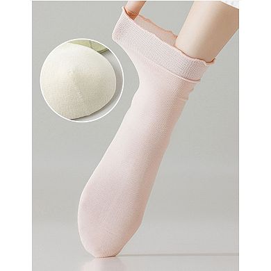 4 Pairs Women's Ruffle Edge Crew Socks Soft Stretch Cotton Blend with High Elastic Cuffs