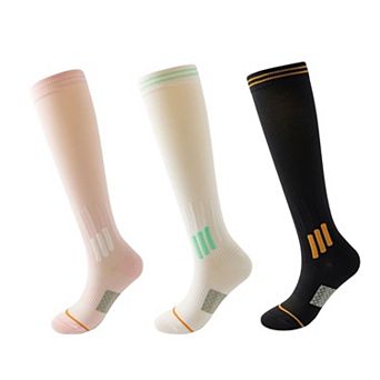 3-Pair Set Knee-High Compression Athletic Socks Breathable Anti-Slip Support Design