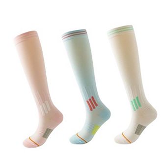 3-Pair Set Knee-High Compression Athletic Socks Breathable Anti-Slip Support Design