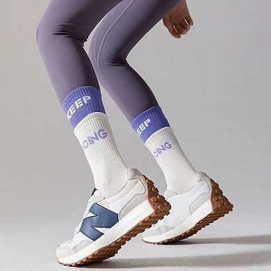 Women's 3-Pair Set Mid-Calf Grip Socks with Cushioned Soles and Motivational Text