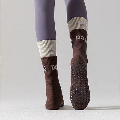 Women's 3-Pair Set Mid-Calf Grip Socks with Cushioned Soles and Motivational Text