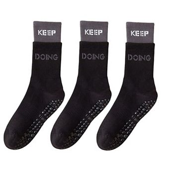 Women's 3-Pair Set Mid-Calf Grip Socks with Cushioned Soles and Motivational Text