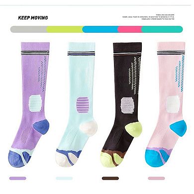 Women's 3-Pair Set Colorblock Athletic Knee-High Socks with Cushioned Heel Arch Support