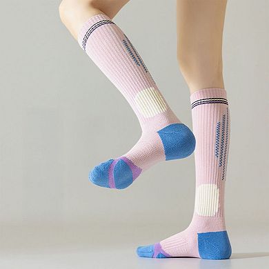 Women's 3-Pair Set Colorblock Athletic Knee-High Socks with Cushioned Heel Arch Support