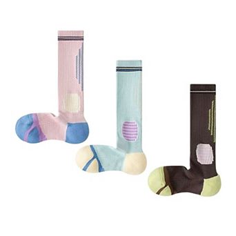 Women's 3-Pair Set Colorblock Athletic Knee-High Socks with Cushioned Heel Arch Support
