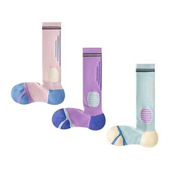 Women's 3-Pair Set Colorblock Athletic Knee-High Socks with Cushioned Heel Arch Support