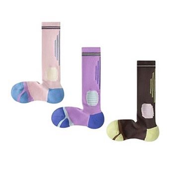 Women's 3-Pair Set Colorblock Athletic Knee-High Socks with Cushioned Heel Arch Support