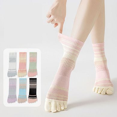 2 Pairs Women's Breathable Five-Toe Socks with Arch Support and Anti-Odor Lycra Stretch