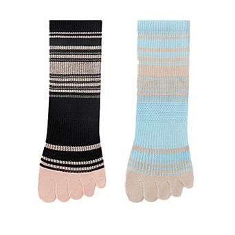 2 Pairs Women's Breathable Five-Toe Socks with Arch Support and Anti-Odor Lycra Stretch