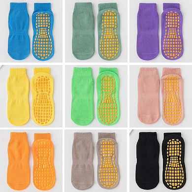 5 Pairs Anti-Slip Grip Socks with PVC Bottom for Stability and Comfort in Multiple Color Options